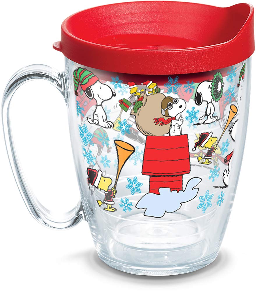 Tervis 1312737 Peanuts - Christmas Collage Insulated Tumbler with Wrap and Red Lid, Tritan, Clear