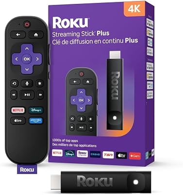 Roku® Streaming Stick™ Plus 2025 – 4K and HDR Roku Streaming Device for TV with Voice Remote – Free and Live TV