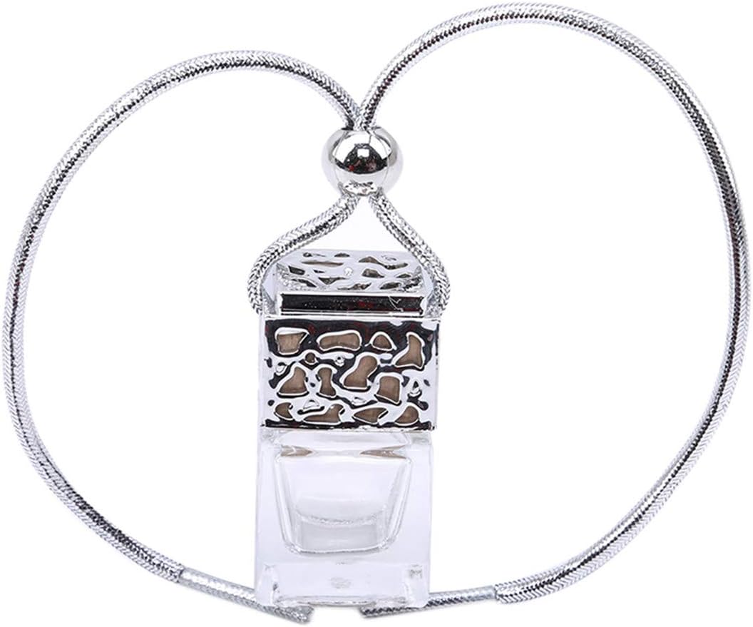 Idiytip 1 Pc Empty Glass Bottle for Essential Oils Perfume Pendant Auto Ornament Air Freshener Car Fragrance Diffuser Hanging Ornament Car-Styling(Silver)