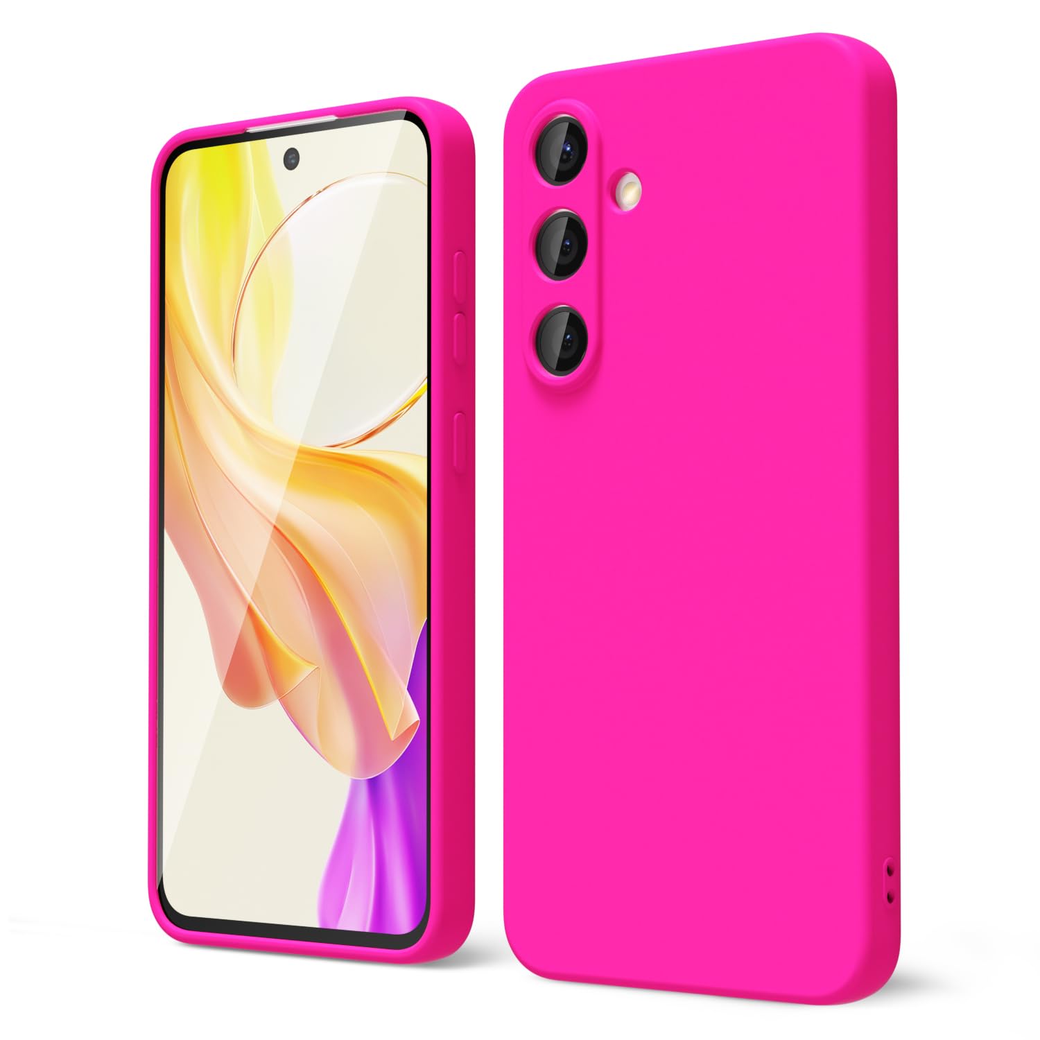 Photo 1 of oakxco for Samsung Galaxy S25 Plus Case Silicone, Thin Slim Grip Soft Rubber Gel Protective Phone Case for Women, Matte Plain Bright Color Aesthetic Cute Girly Case with Camera Cover, Neon Hot Pink