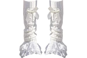 White Leg Warmers, Bow Front Lace Trim Leg Warmers Y2k Ribbed Knit Over Knee Pile Long Socks for Women Girls..