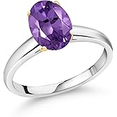 Gem Stone King 1.60 Ct Oval Purple Amethyst 10K White and Yellow Gold Ring Ring