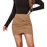 Mingnos Womens High Wasited Zipper Closure Ruched Cross Irregular Faux Suede Mini Skirt