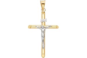 TOP GOLD & DIAMOND JEWELRY 14k Two Tone Gold Religious Crucifix Cross Charm Pendant 43mm X 20mm