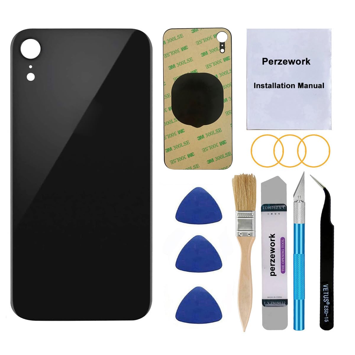 Photo 1 of Perzework OEM Rear Back Glass Replacement for iPhone XR 6.1 inches with Reparing Toolkit and Pre-Installed Adhesive (Black)