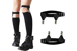 EKIND Adjustable Suspenders Knee Sock Garters for Men and Women Non Slip Nylon Leg Bands with Double Clip Elastic Holders for