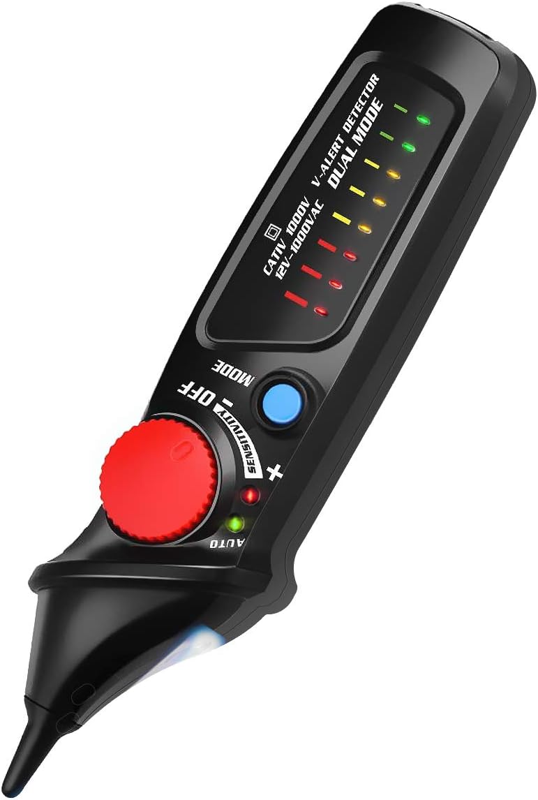 Voltage Tester, Non-Contact Electrical Voltage Detector Pen AC 12V-1000V with LED Flashlight, Automatic and Manual Dual Mode Selection, Adjustable Sensitivity, Alarm Mode Live
