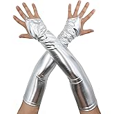 Aniler Men's and Women's Shiny Metallic Costume Wet Look Gloves 19" Length Fingerless Halloween Cosplay 1980s Party Gloves