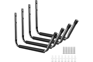 Ihomepark Heavy Duty Garage Indoor Kayak Storage Hooks Hanger, Wall Mounted Utility Hanging Cradle Rack for Canoe Paddle Board, Ladder, Folding Chairs, Hose, Bicycle and Tools (4 Pack, Black)
