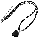 TUMBEELLUWA Crystal Puffy Heart Pendant Necklace for Women, Layered Beaded Stackable Bracelet Trendy Jewelry Love Gifts for Her