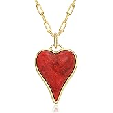 AIBAO Long Heart Necklaces for Women Rhodium plated Sterling Silver Paperclip Chain Necklace Turquoise/Coral/Malachite Pendant Western Jewelry