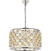 Elegant Lighting Madison Collection 6-Light Pendant Lamp with Royal Cut Golden Teak Crystals, Polished Nickel Finish
