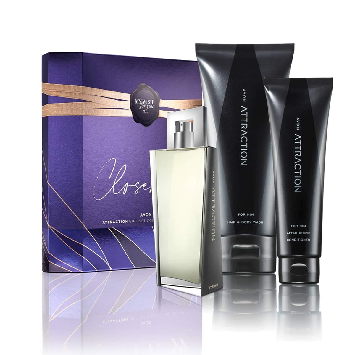 Avon Closeness Attraction for Him Boxed & Sealed Aftershave Gift Set 75ml EDT + 100ml Aftershave Conditioner + 200ml Hair & Body Wash