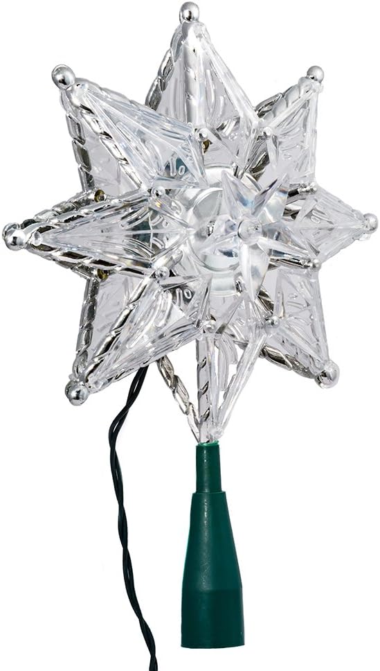 Tree Toppers - Kurt Adler 10-Light 8-Point Star Christmas Treetop, 8-Inch, Clear