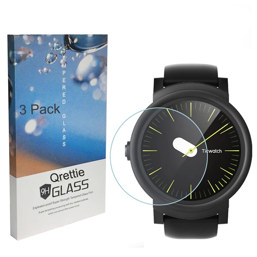 Qrettie 3 Pack for Ticwatch E Screen Protector 9H Hardness Tempered Glass Screen Protectors for TicWatch E Smart Watch Screen Protective Film for Ticwatch S