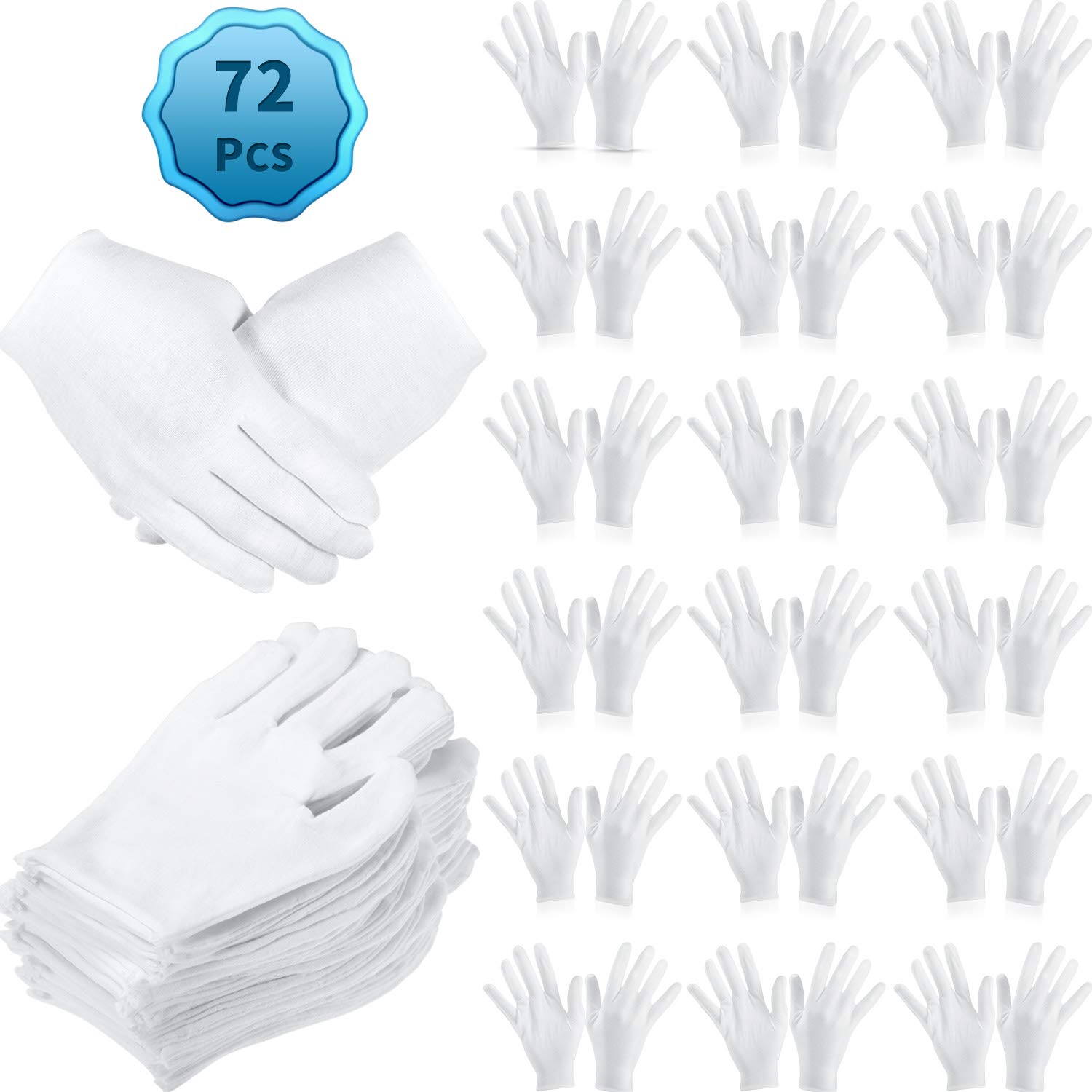 White Cotton Gloves Large Size for Men Women Dry Hand Art Handling Coin Jewelry Archival Inspection (72 Pieces)