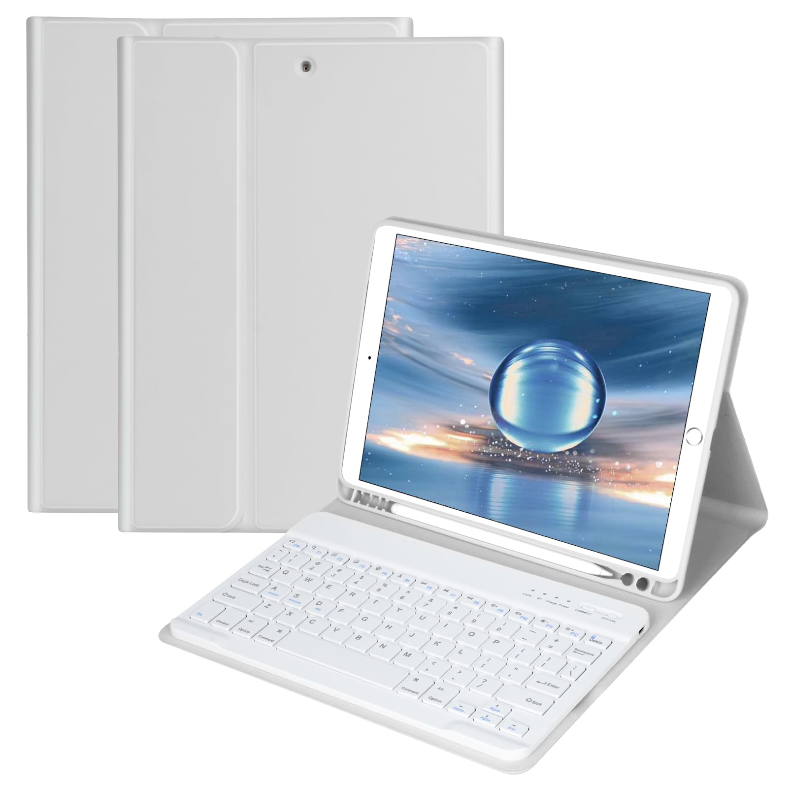 Keyboard Case for iPad 10.2 Inch 9th Gen 2021/iPad 8th Gen 2020/iPad 7th Gen 2019 /iPad Air 3rd 2019/iPad Pro 10.5 2017 Case with Magnetically Detachable Wireless Keyboard & Pen Holder(Light Grey)