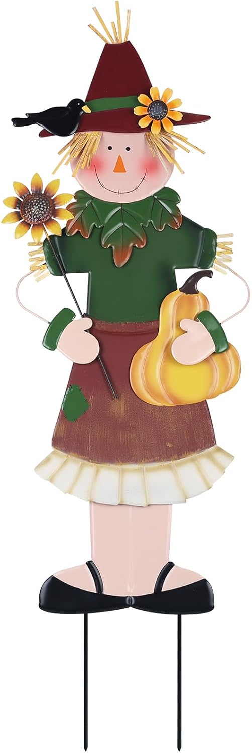 Decorative Garden Stakes - YEAHOME Fall Decorations for Home Outdoor, Scarecrow Garden Stakes with Sunflowers & Pumpkin for Fall Decor, Autumn Harvest Metal Yard Signs for Outside Garden Lawn Porch Thanksgiving Decorations