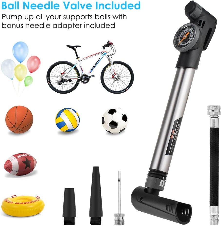 BROTOU Mini Bike Pump Ball Bump with Gauge & Smart Valve Fits Presta and Schrader High Pressure PSI Bicycle Ball Pumps : Sports & Outdoors
