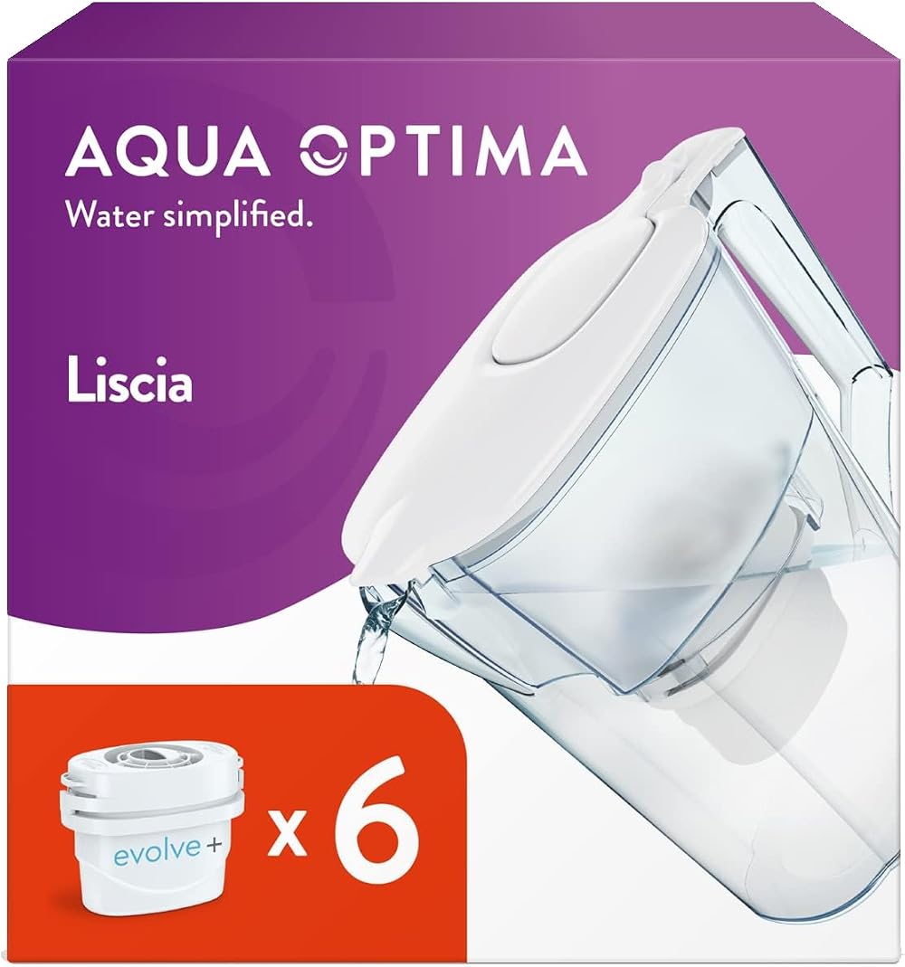Aqua Optima Liscia Water Filter Jug 2.5L with 6 Evolve+ Cartridges