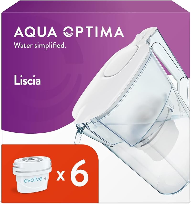 Aqua Optima Liscia Water Filter Jug 2.5L with 6 Evolve+ Cartridges
