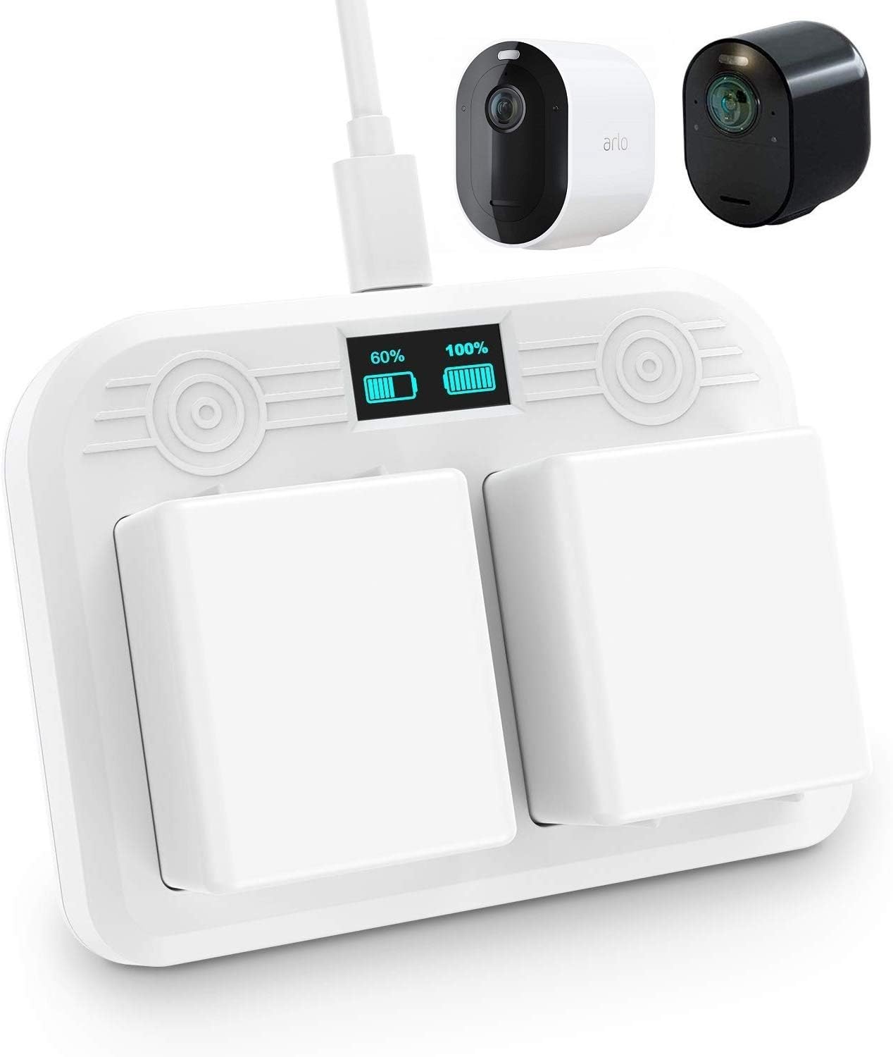 Charging Station for Arlo Pro 3 and Arlo Ultra - with Dual Charging Port and Type-C Cable - Charge up to 2 Arlo Ultra and Arlo Pro 3 Batteries at The Same Time with LED Display Function by OkeMeeo: Home Audio & Theater