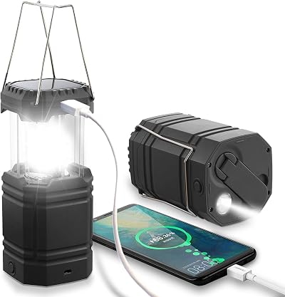 ROCAM Rechargeable Camping Light 3-in-1 LED Solar Hand Crank Lantern 3000mAh