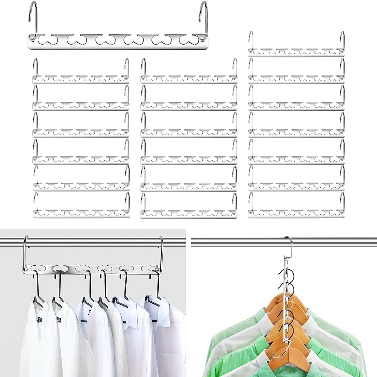 20 Pack Space Saving Hanger,Metal Magic Clothes Hangers, Stainless Steel Closet Wardrobe Magic Hangers for Clothes Trouser Coat Portable Durable