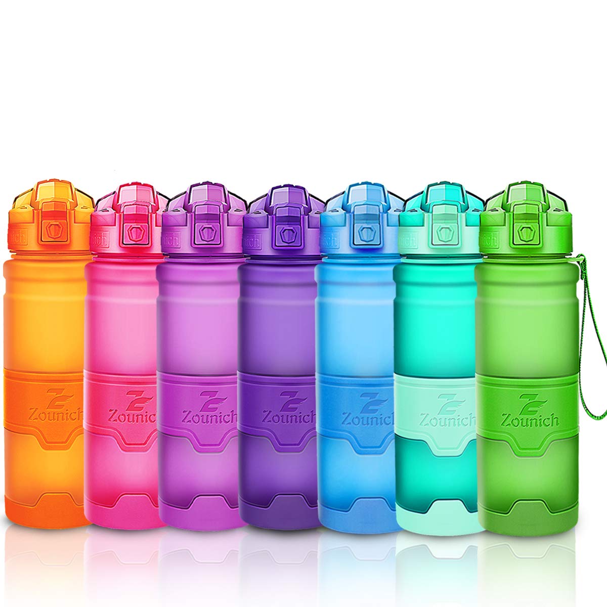 Zounich Best Sports Water Bottle Leak Proof 1L/700ml/500ml/400ml BPA Free Tritan Drink Bottles|Kids,Adults,Gym,School,Sport,Cycling| with Times to Drink & Fruit Infuser Filter & Lock Cover| Reusable