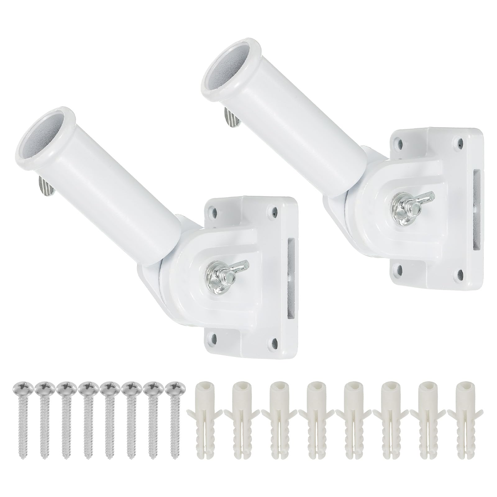 PATIKIL Flag Pole Holder, 2 Pack Aluminum Alloy Flagpole Bracket 180 Degree Adjustable Multi-Position Mounting Bracket with Hardware for Outside House, White