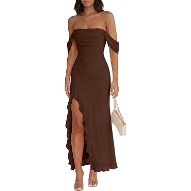 brown long cocktail dress DEIA Midi Dress - mocha linen main image 1