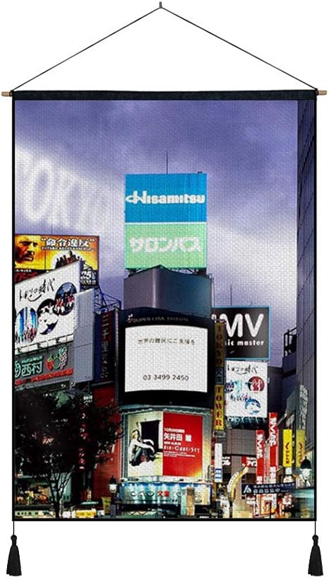 Amazon Co Jp 45cmx65cm 綿の麻 タペストリー 多機能 掛け軸 掛け物 東京ビルナイト広告 個性 掛け軸 掛け物 掛けじく ポスター インテリア 組立式 部屋飾り壁 壁飾り ホーム キッチン