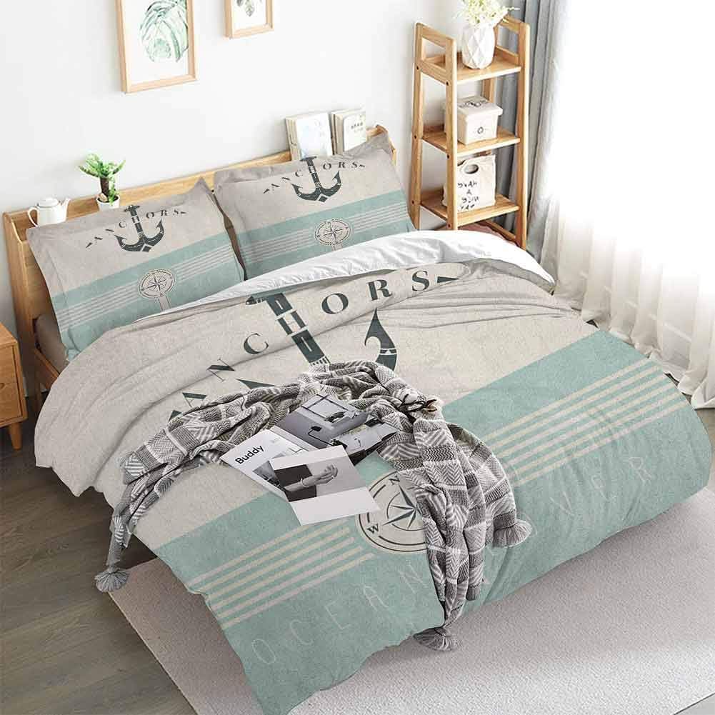 Nautical Duvet Cover Set，Vintage Marine Design for Ocean