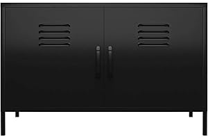 REALROOMS Shadwick 2 Door Wide Metal Locker Accent Storage Cabinet, Black