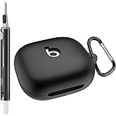 Seltureone Compatible with Beats Powerbeats Fit Case 2025 with Cleaning Kit and Carabiner Soft Silicone Protective Case Cover for Beats Powerbeats Fit 2025 - Jet Black
