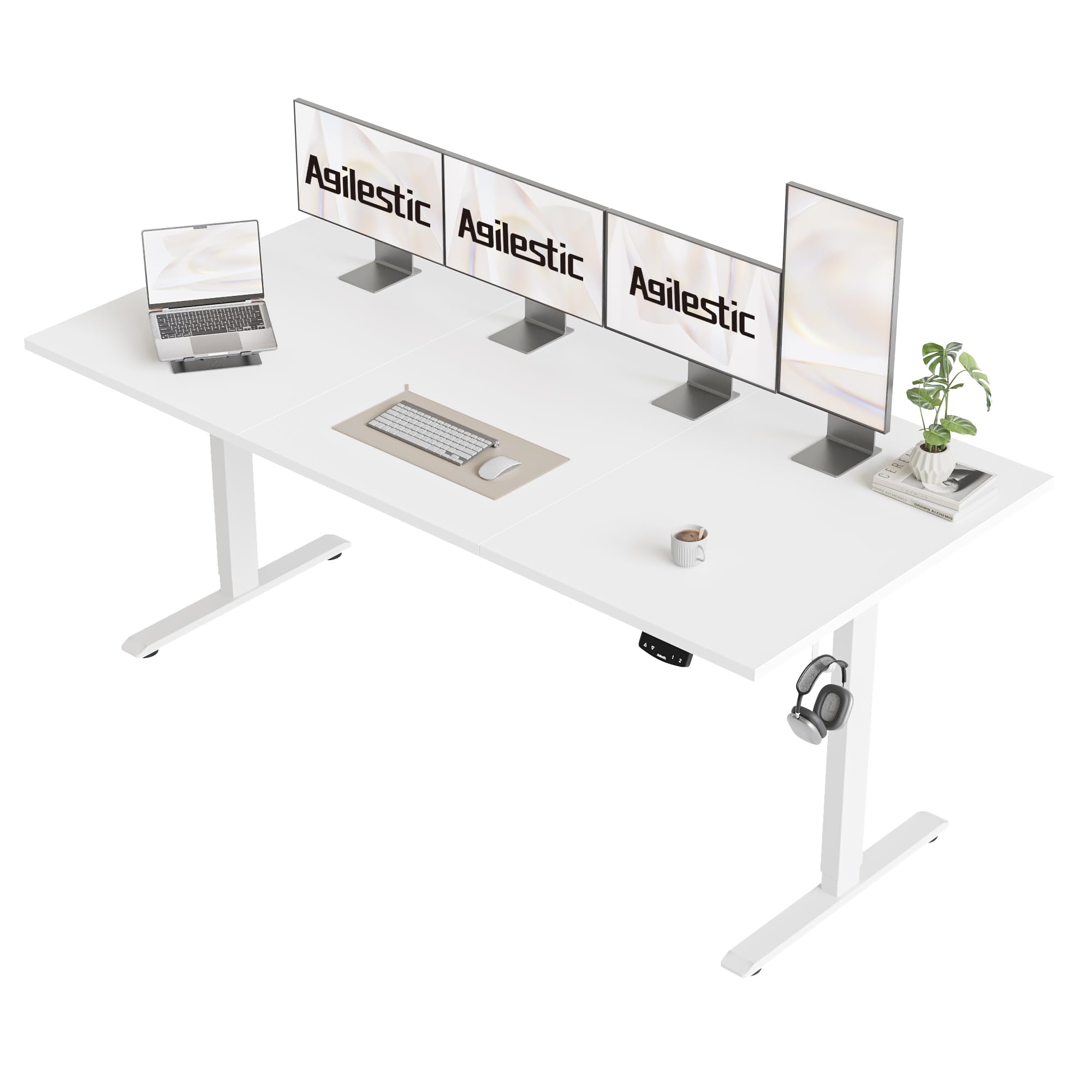 Photo 1 of **MINOR DAMAGE TO CORNER**Agilestic Electric Standing Desk, Extra Large 71 x 31.5 Inches Height Adjustable Desk, Sit Stand Up Workstation for Home Office, Ergonomic Rising Gaming Computer Table with Memory Preset,White