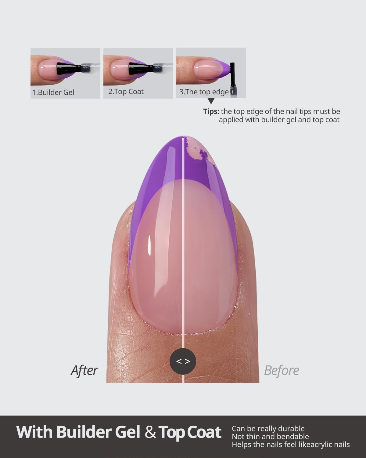 BTArtboxnails XCOATTIPS Purple French Tip Press On Nails - Short Press On Nails Almond, Soft Gel Nail Tips, 160Pcs Soak Off Acrylic Pink Fake Nail Extension in 16 Sizes - Image 4