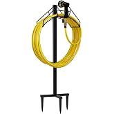 Artigarden Freestanding Garden Hose Holder Hanger, Heavy Duty Metal Water Hose Reel Storage Stand Rack for Yard Lawn, Bright Black (Hose not Included)