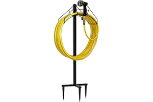 Artigarden Freestanding Garden Hose Holder Hanger, Heavy Duty Metal Water Hose Reel Storage Stand Rack for Yard Lawn, Bright Black (Hose not Included)