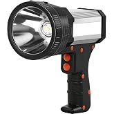 Large Aperture Rechargeable Spotlight, 72+ Hrs Long Running searchlight | Impact Resistant IPX4 Waterproof Led Spot Light with 10000 High Lumen for Hunting Boating Camping Emergency, Aluminium_Alloy
