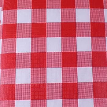Exquisite Flannel Backed Vinyl Tablecloths, Solid Color Premium Quality Waterproof Table Cover (70 Inch. Round, Red Gingham (Checkerboard))