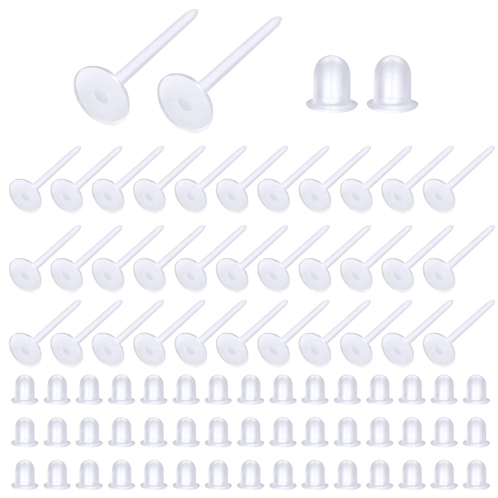 TOAOB 1000 Pairs Clear Earring Posts and Backs Studs Ear Piercing Retainers Plastic Posts Pins Rubber Safety Backs for School DIY Jewelry Findings Making Earrings Replacements