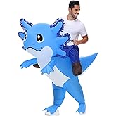 Stegosaurus Inflatable Axolotl Costume for Adult Halloween Costumes Air Blow up Costumes Funny Ride on Axolotl Costume for Cosplay Party Blue
