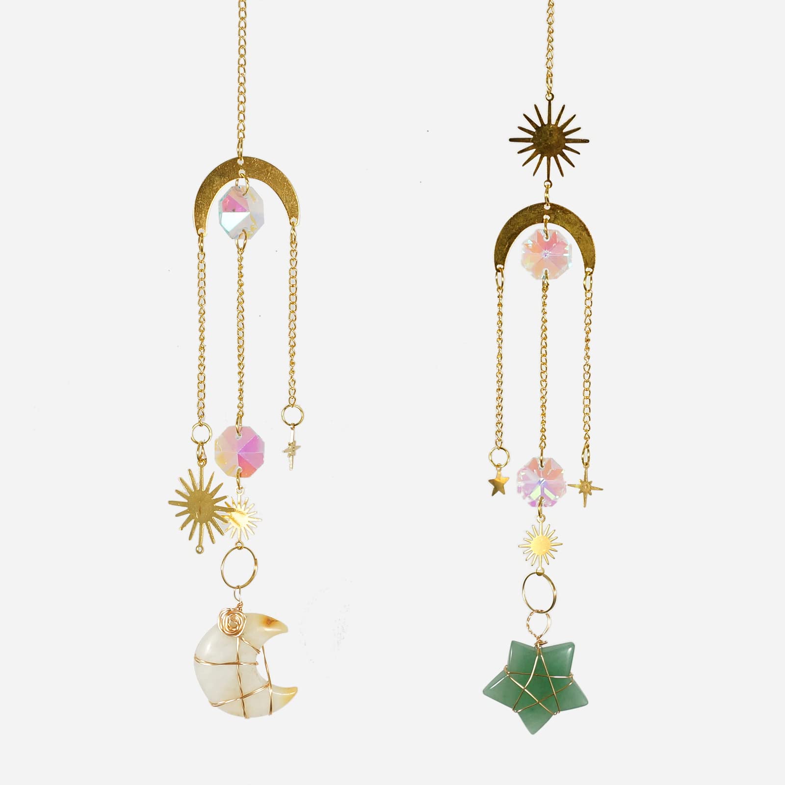 Healing Crystal Wind Chimes Set 1Pcs Green Aventurine Crystal Sun Catcher Pentagram Pendant Crystal and 1Pcs Amazonite Crystal Wind Chime Pendant Ornaments — image 1