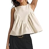 Wyeysyt Peplum Tops for Women Shirred Swing Tank Tops Pleated Flowy Vest Casual Sleeveless Blouse Loose Fit Ruffled Shirts