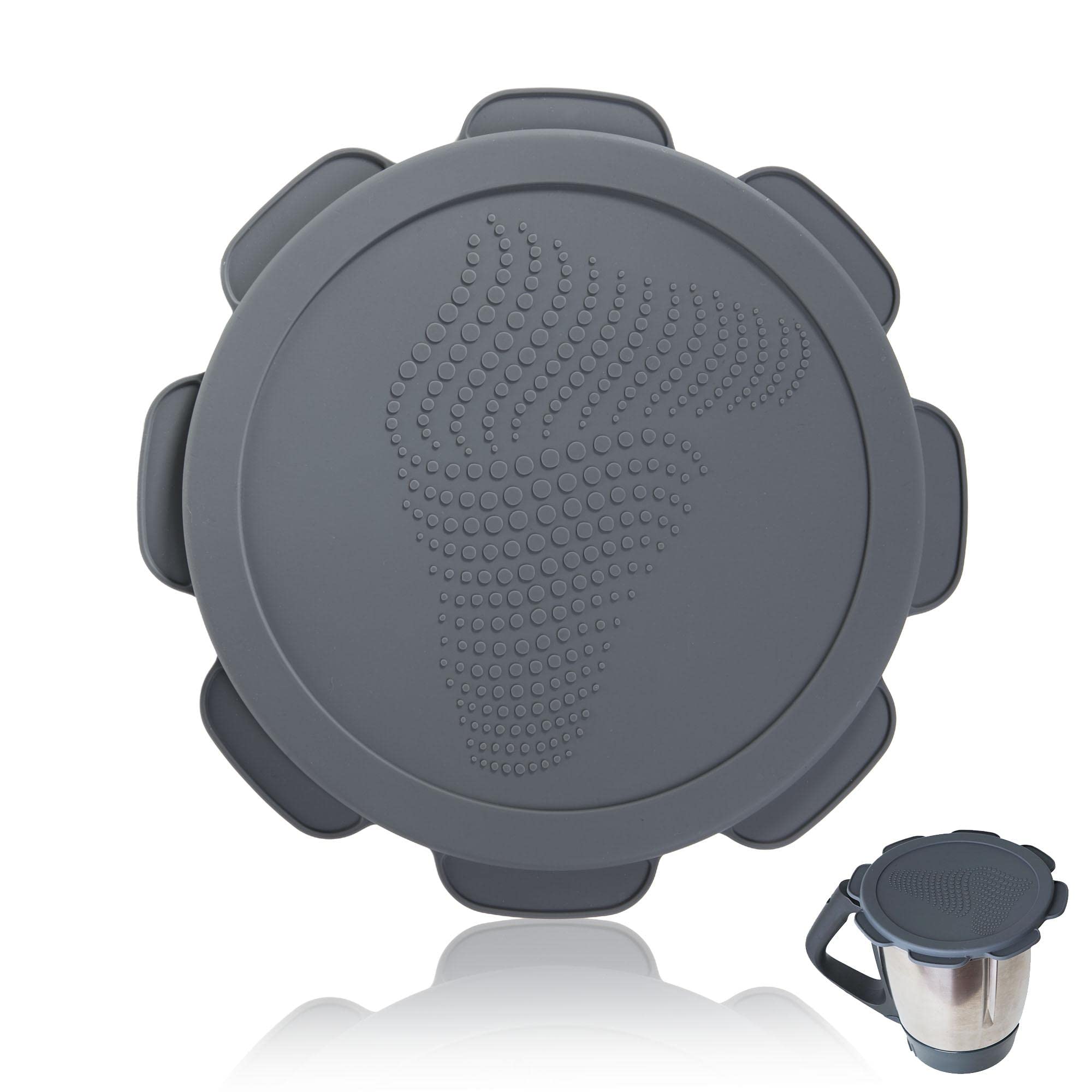 Silicone lid for Vorwerk Thermomix TM5 TM6 Mixing Bowl. Watertight and airtight leak protection. Mixcover the indispensable accessory for your food processor. Rollercoaster Grey