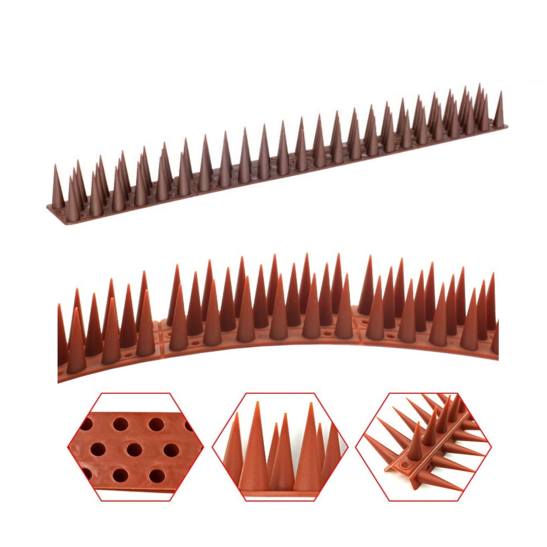NestNook Bird Spikes for Anti Pigeons - Keep Birds Away Safely - For Home Balcony Window Ledge Fence Deterrent - Brown 5.4M