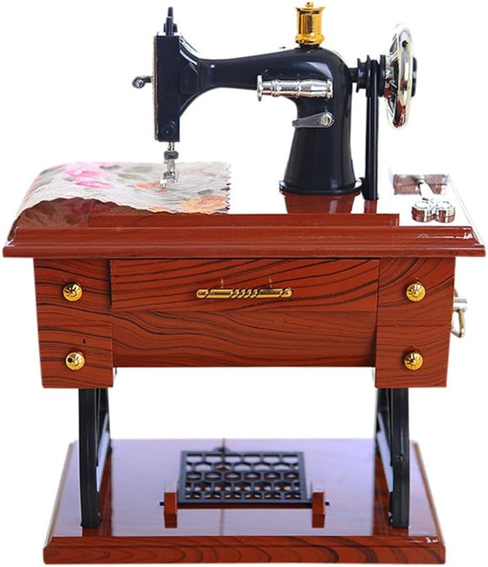 Kimanli Vintage Music Box Mini Sewing Machine Style Mechanical Birthday Gift Table Decor