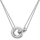 AllenCOCO Dainty Gold Necklace for Women Trendy, Cute Sister Necklaces, 14k Gold Plated S925 Sterling Silver Interlocking Circle Heart Necklace Herringbone Chain Choker Necklace for Women Non Tarnish