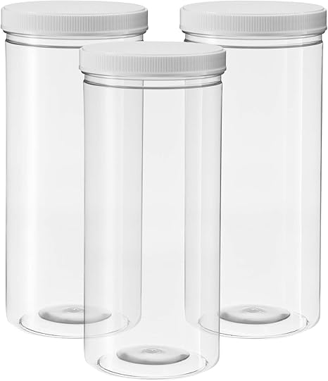 Download Amazon Com 80 Ounce Tall Clear Empty Plastic Jars With Screw On Lids Labels Pack Of 3 Large 2 5 Quart 10 Cup Capacity Containers Bpa Free Airtight Leak Proof Canisters